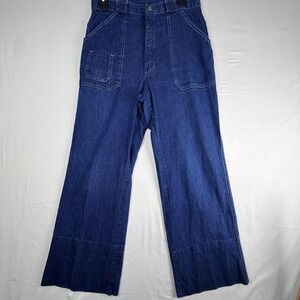 Vintage Mushroom High Waisted Wide Leg Jeans Dark Wash Patch Pocket Denim 28x31